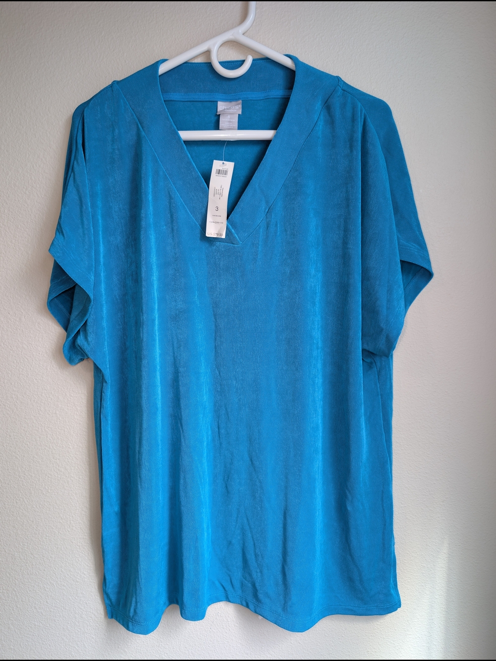 NWT Chico's V-Neck Short Sleeve Shirt Womens Size 3X